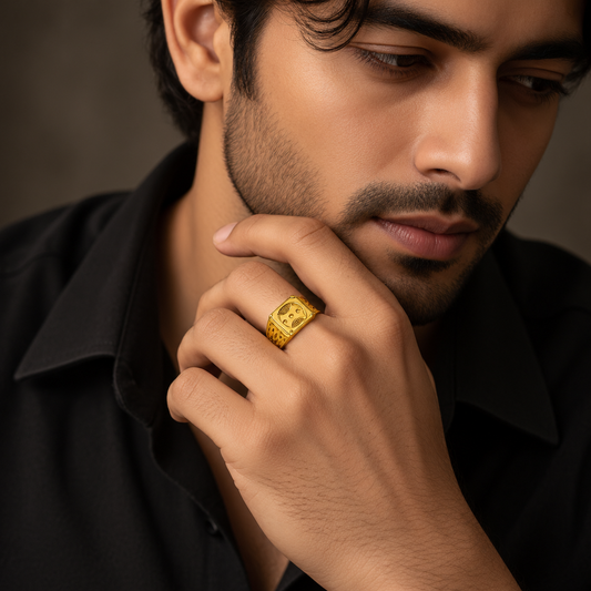 Regal Shield Pattern Statement Ring for Men