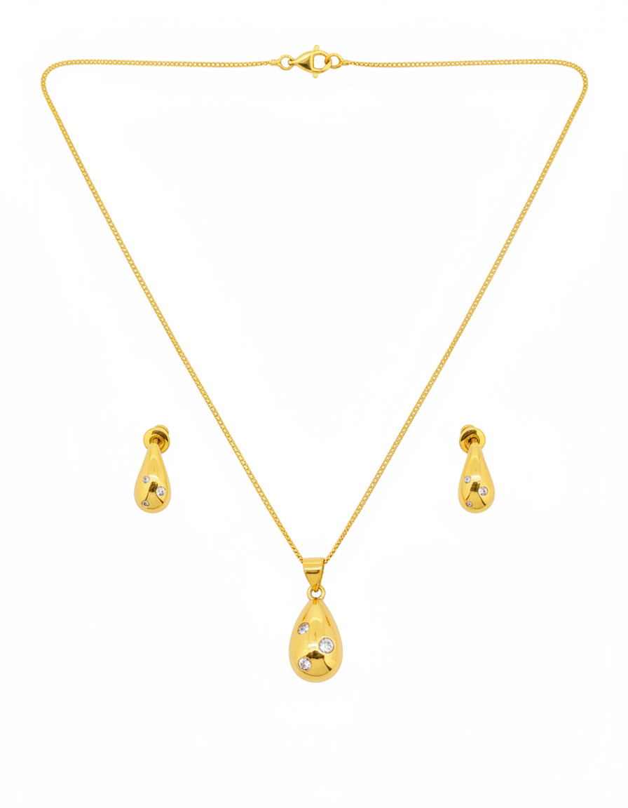 NuGold Teardrop CZ Pendant Necklace Set