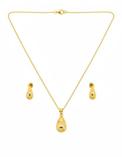NuGold Teardrop CZ Pendant Necklace Set