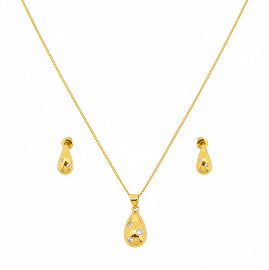 NuGold Teardrop CZ Pendant Necklace Set