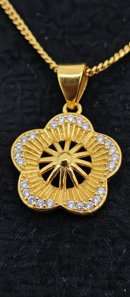 NuGold Floral CZ Pendant Necklace Set