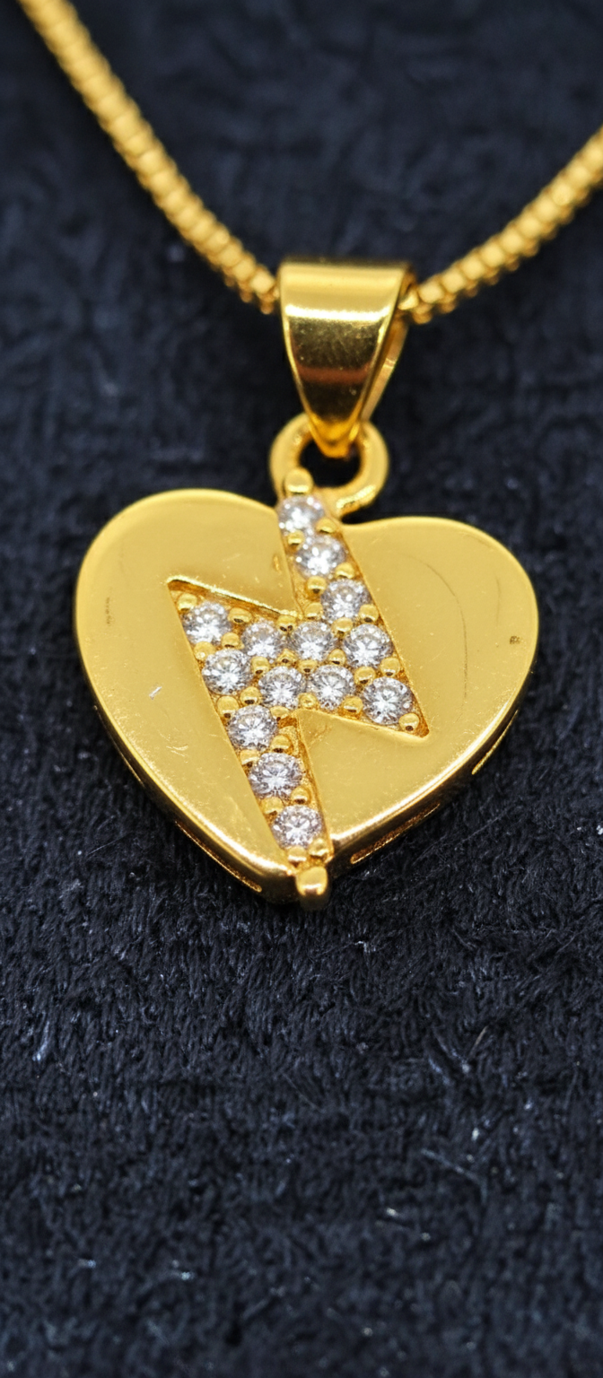 NuGold Heart CZ Pendant Necklace Set