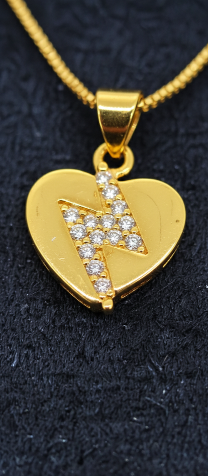 NuGold Heart CZ Pendant Necklace Set