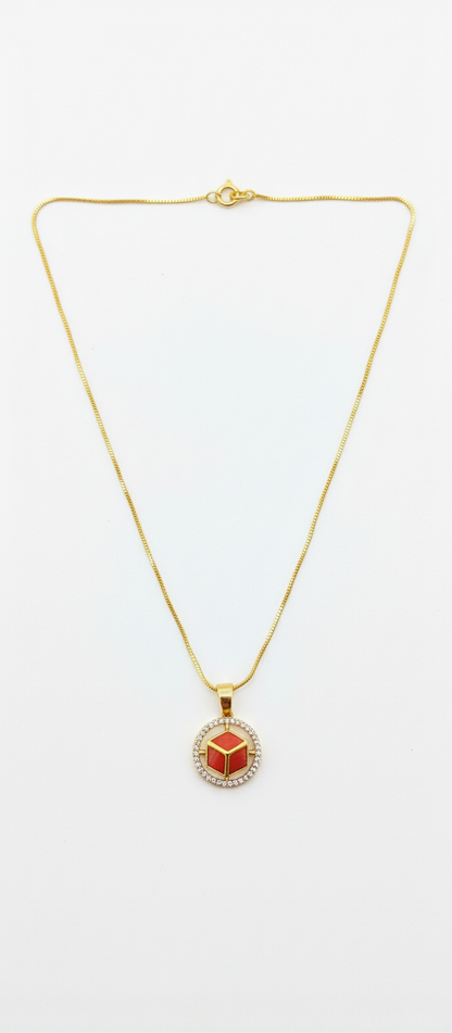 NuGold Red Stone Cube Pendant Necklace