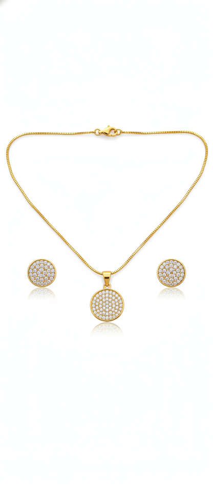 NuGold Round Stone Pendant Necklace Set for Women