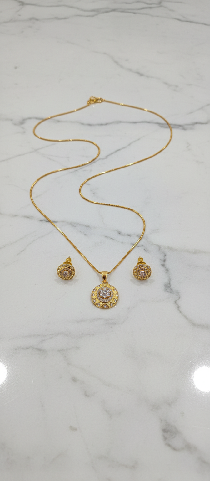 NuGold Floral CZ Pendant Necklace Set
