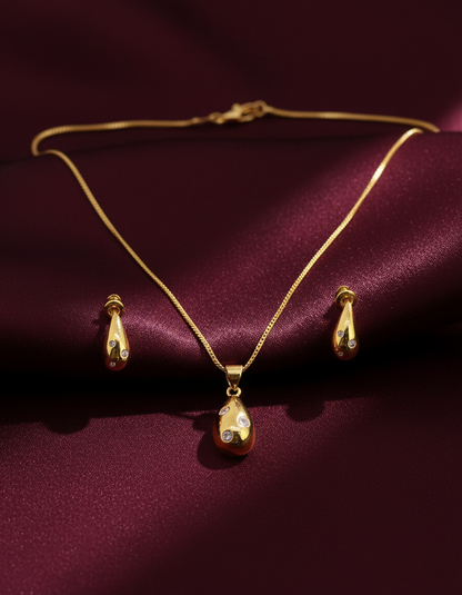 NuGold Teardrop CZ Pendant Necklace Set