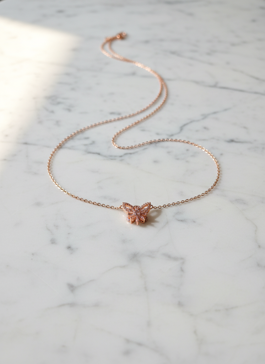 Elegant Rose Gold Butterfly Pendant Necklace for Women