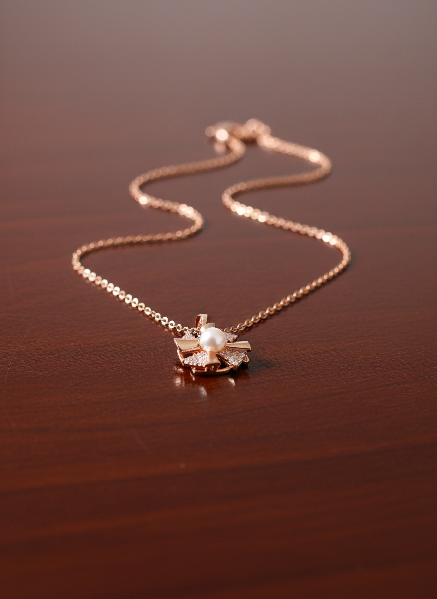 Elegant Rose Gold Pearl Spinner Pendant Necklace