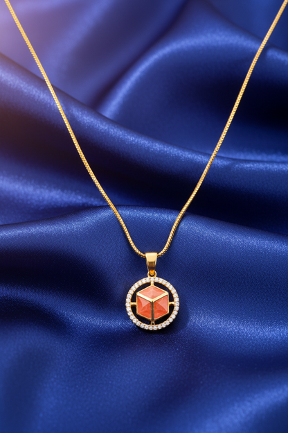 NuGold Red Stone Cube Pendant Necklace