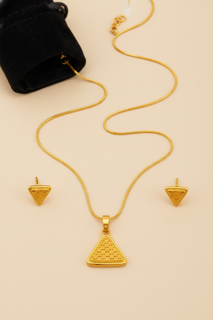 NuGold Triangle Pendant Necklace Set for Women