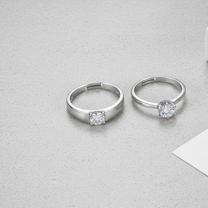 His & Hers Stainless Steel Solitaire Couple Ring Set