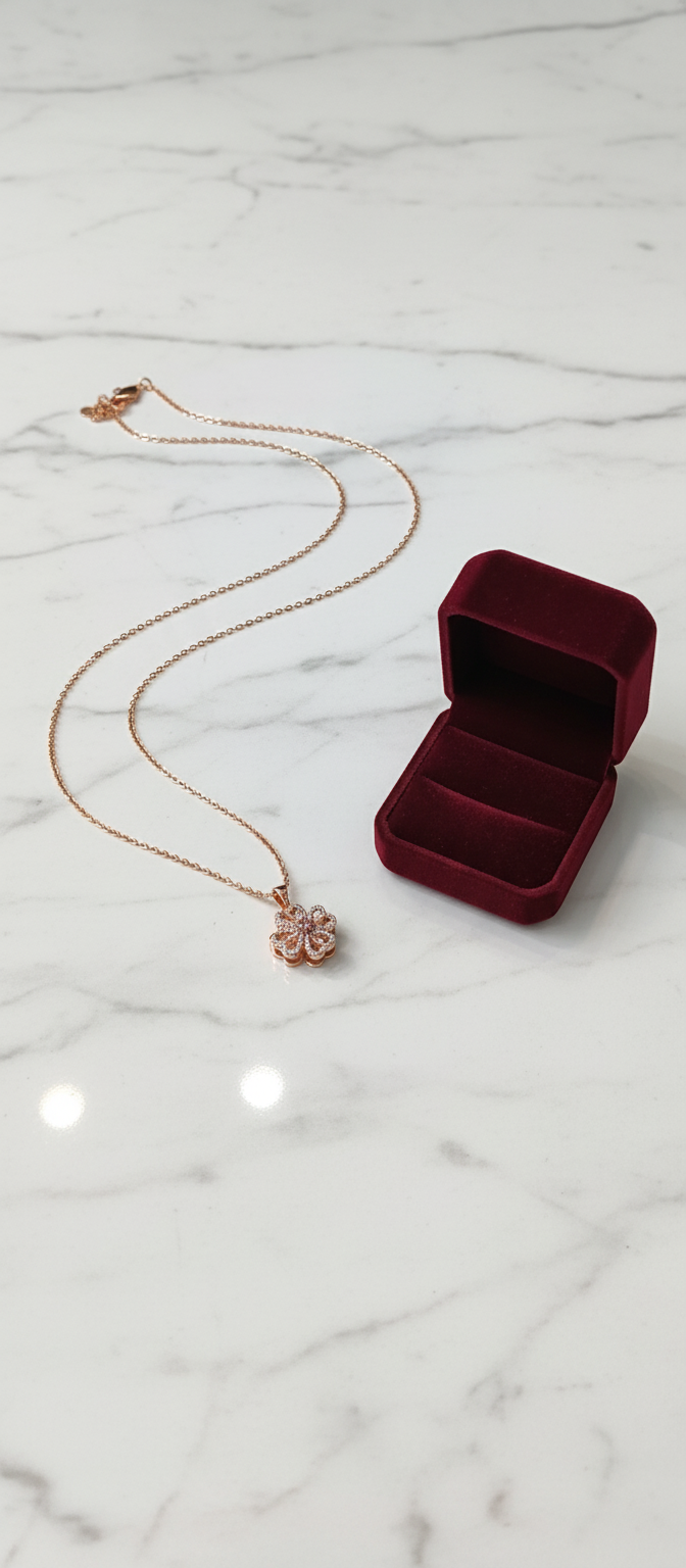 NUGOLD Elegant 360° Spin Flower Rose Gold Pendant Necklace
