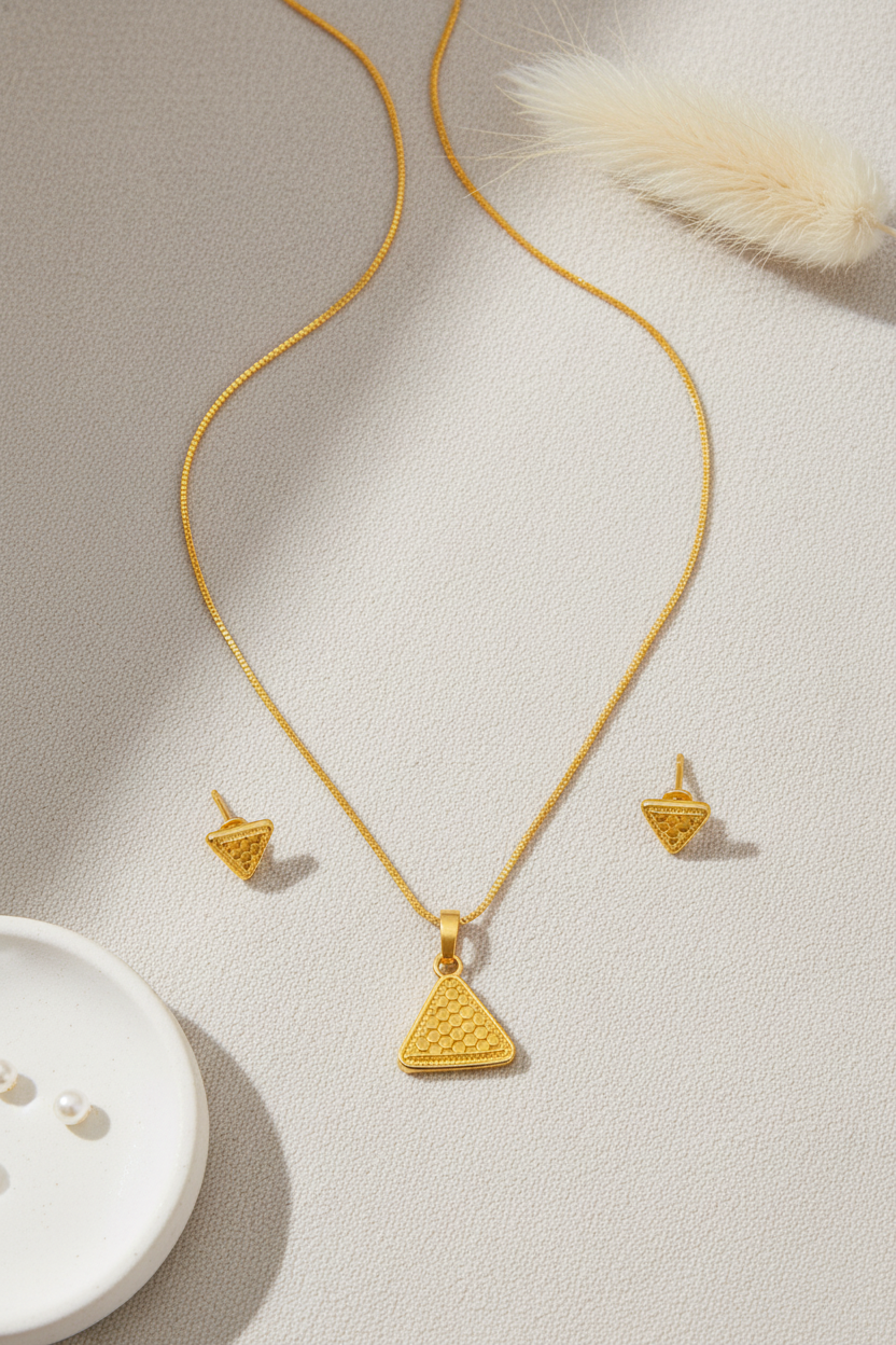 NuGold Triangle Pendant Necklace Set for Women