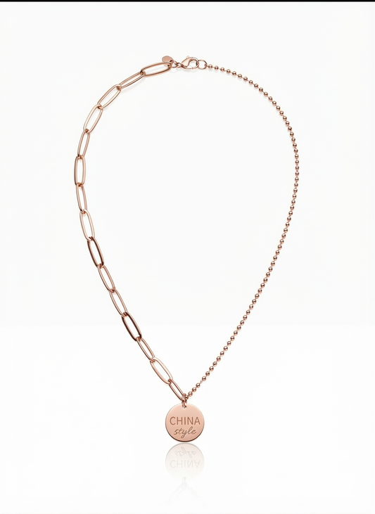 Elegant Rose Gold Asymmetrical Chain Pendant Necklace