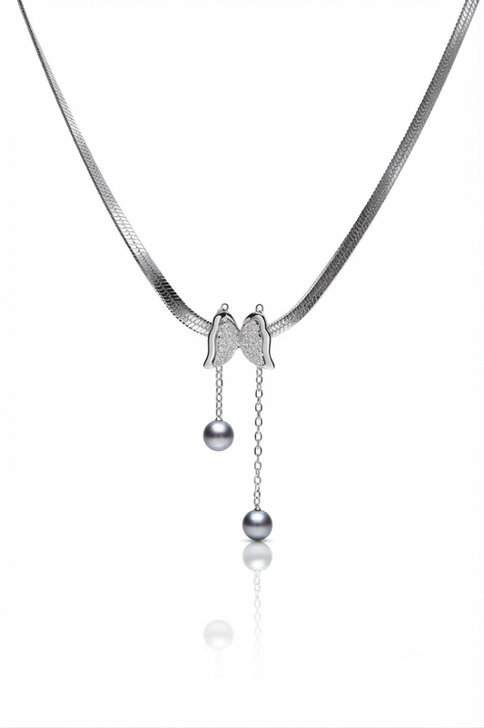 Elegant Silver Butterfly Tassel Pendant Necklace