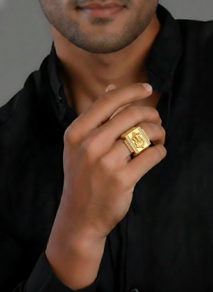NuGold Golden Ganesha Ring For Men