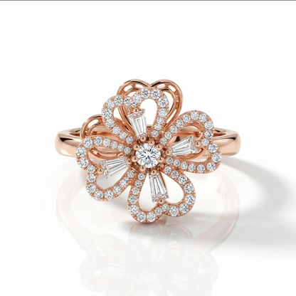 NUGOLD Luxury 360° Spin Flower Ring with Cubic Zirconia