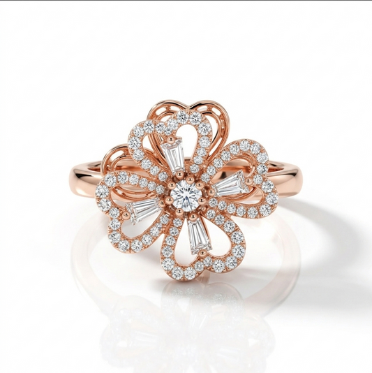 NUGOLD Luxury 360° Spin Flower Ring with Cubic Zirconia