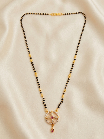 Traditional Black Bead Mangalsutra with Circular Designer Pendant