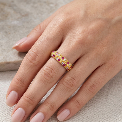 NUGOLD Stylish Band Ring with Alternating Pink & White CZ Stones