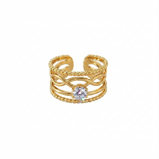 Elegant Anti-Tarnish Layered Infinity Ring with CZ Stone