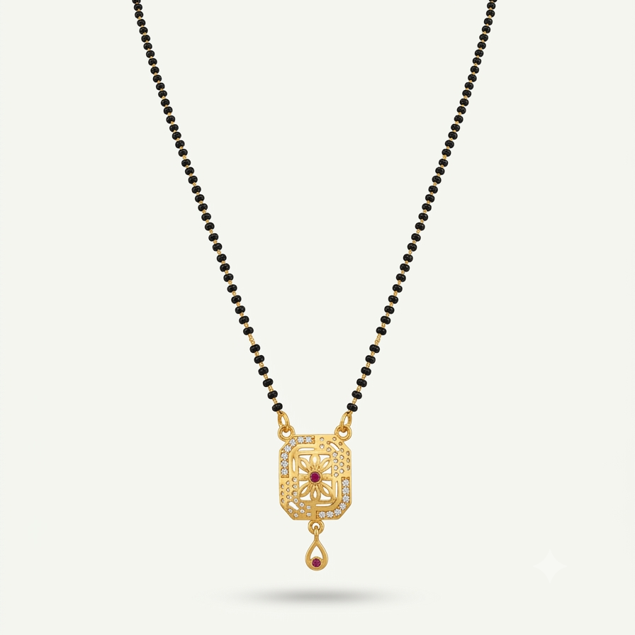 NUGOLD Traditional Black Bead Mangalsutra with Elegant Pendant