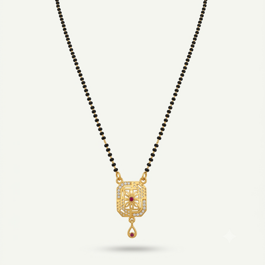 NUGOLD Traditional Black Bead Mangalsutra with Elegant Pendant
