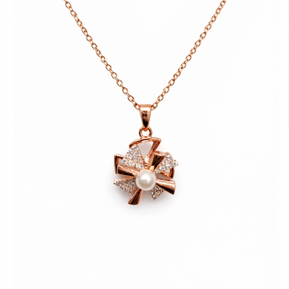 Elegant Rose Gold Pearl Spinner Pendant Necklace
