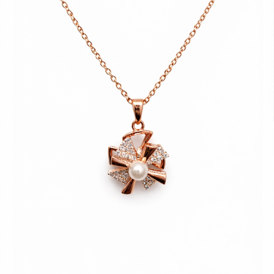 Elegant Rose Gold Pearl Spinner Pendant Necklace