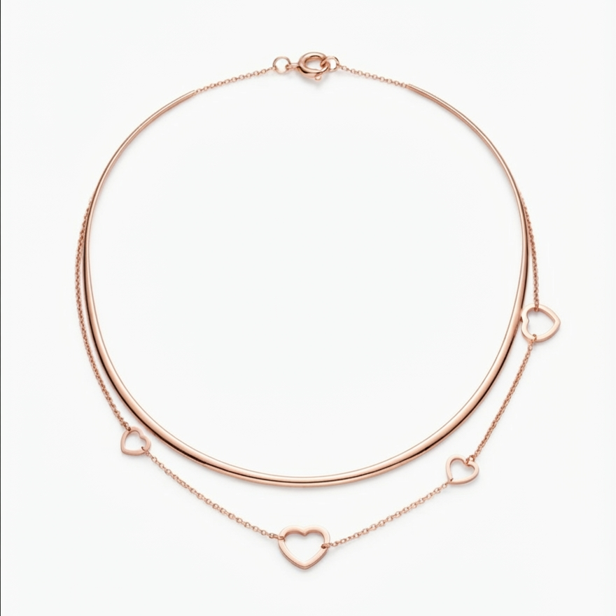Elegant Rose Gold Double Layer Heart Charm Pendant Necklace