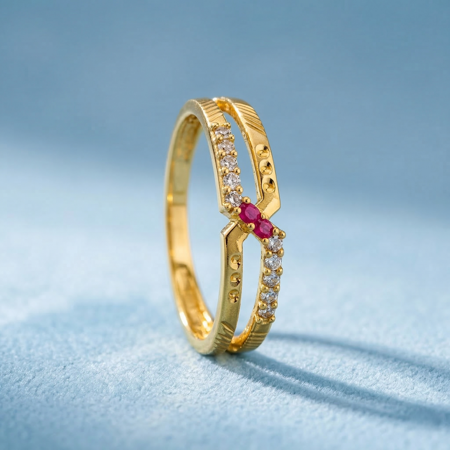 NUGOLD Elegant Women’s Ring with CZ Stone & Dual Band Design