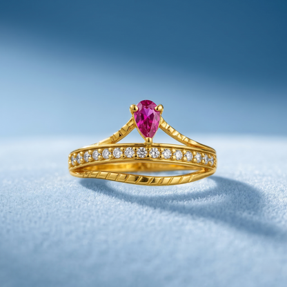 NUGOLD Elegant Ring with Pink Pear-Cut Crystal & Sparkling CZ Stones