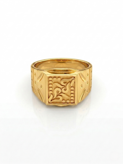 NuGold Royal Engraved Square Signet Gold Ring for Men