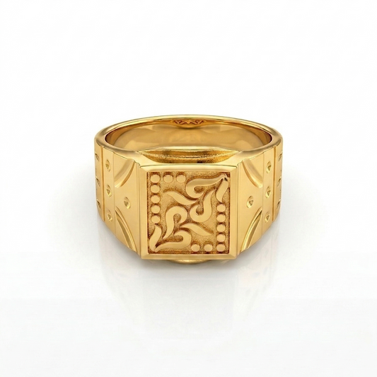 NuGold Royal Engraved Square Signet Gold Ring for Men