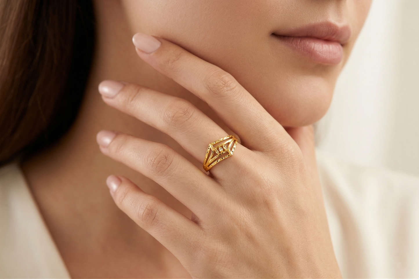 NuGold Geometric Triple Band Gold Ring
