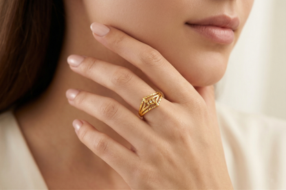 NuGold Geometric Triple Band Gold Ring