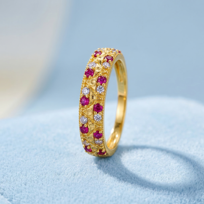 NUGOLD Stylish Band Ring with Alternating Pink & White CZ Stones