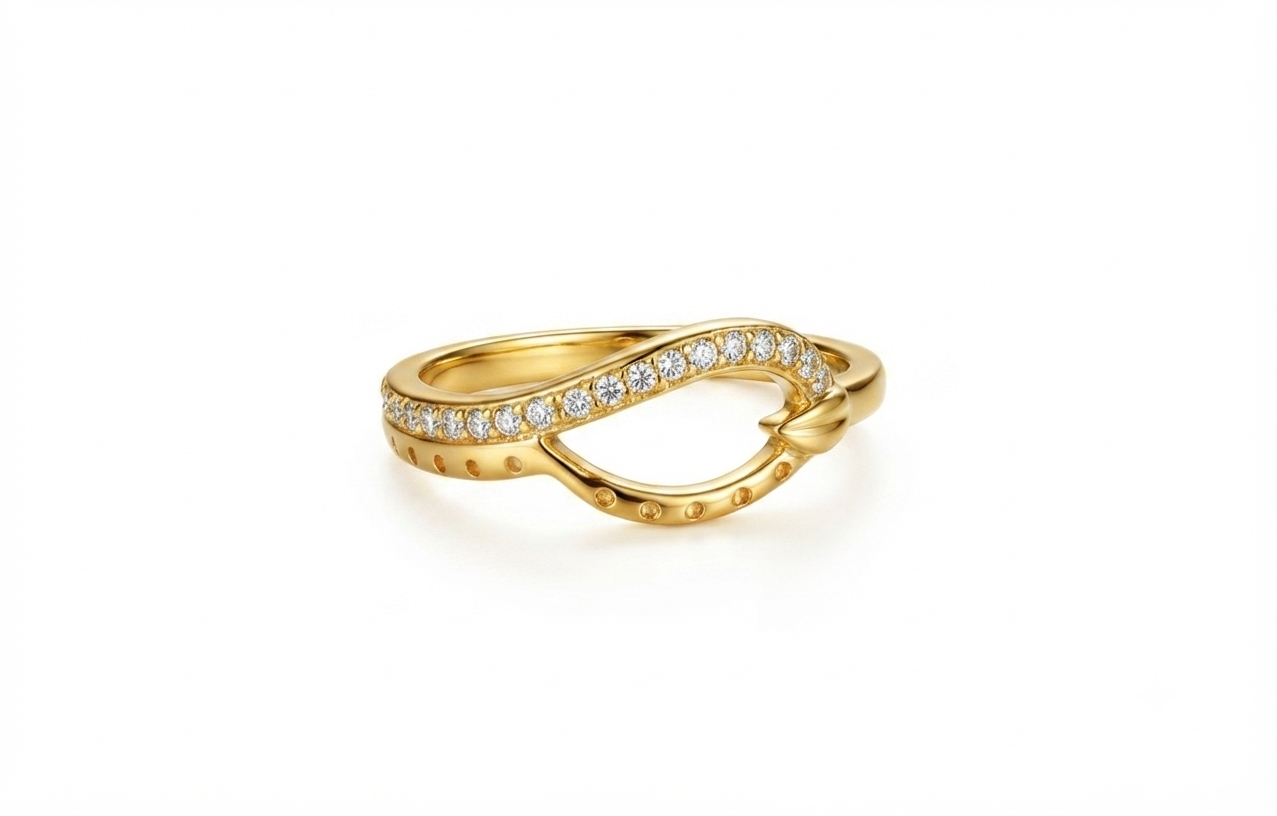 NuGold Elegant Infinity Curve Diamond Accent Gold Ring for Women