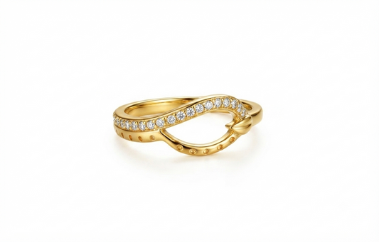 NuGold Elegant Infinity Curve Diamond Accent Gold Ring for Women