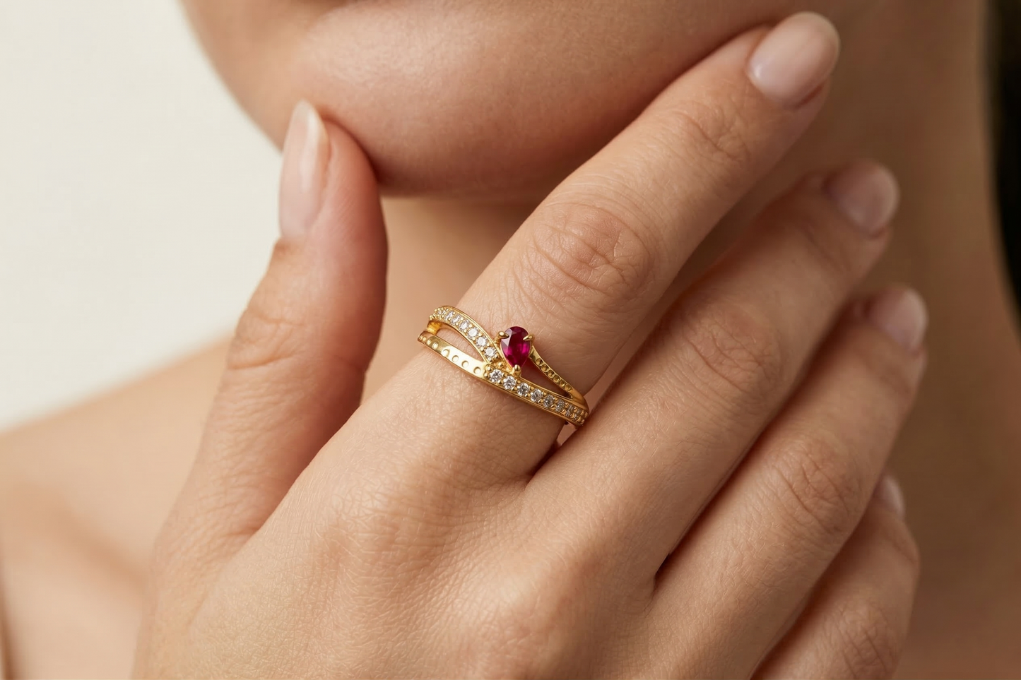 NUGOLD Premium Ring with CZ Stone & Dual Layer Band Style