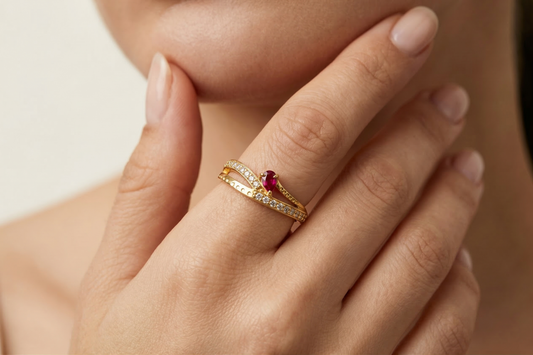 NUGOLD Premium Ring with CZ Stone & Dual Layer Band Style