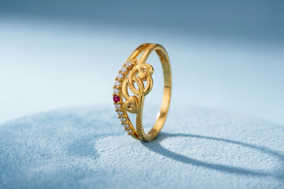 NUGOLD Heart Design Gold Ring with CZ Stones & Elegant Dual Band Style
