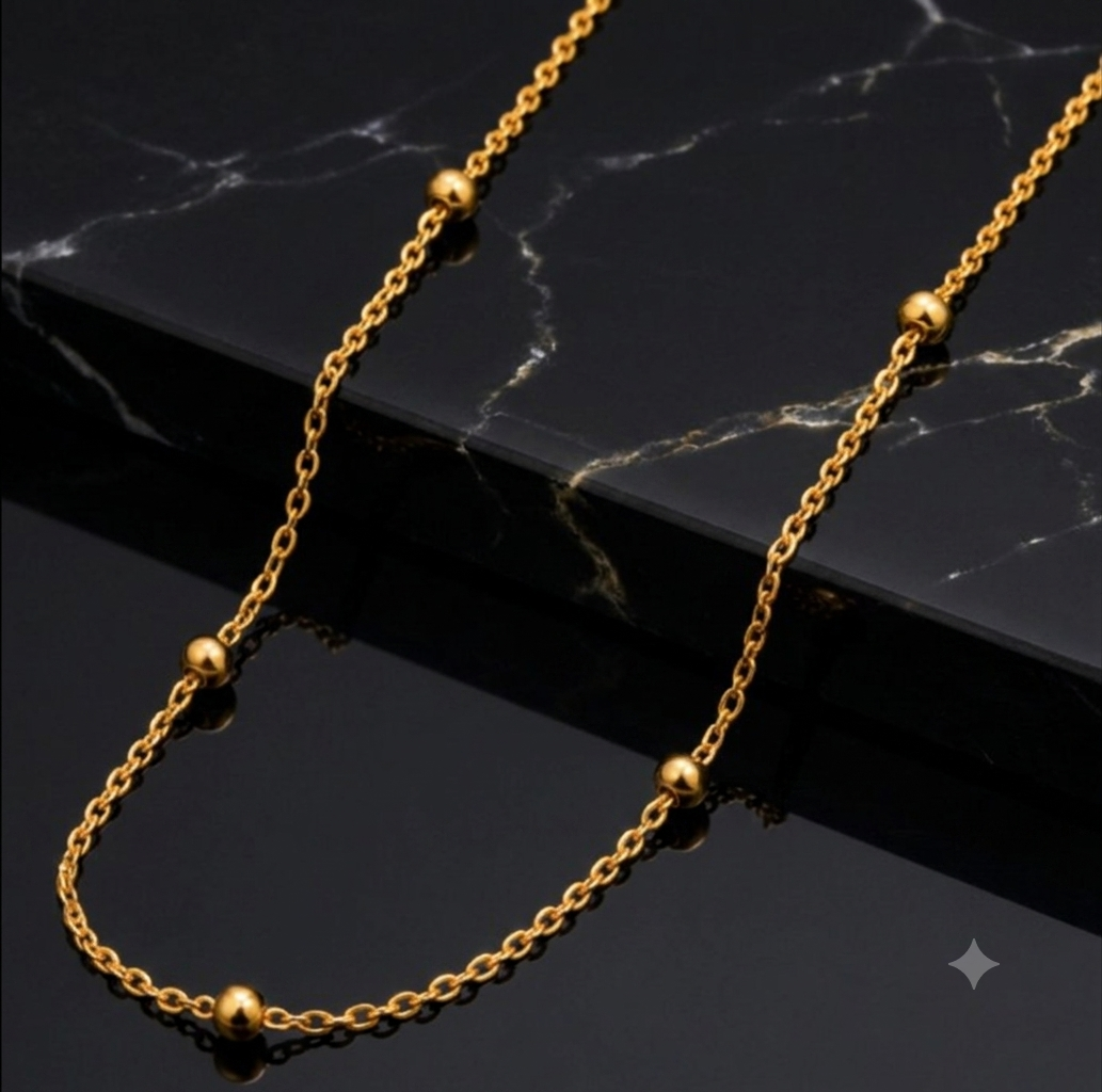 Women's Elegant Gold Bead Link Chain Necklace