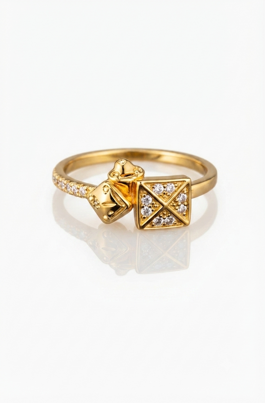 NuGold Royal Geometric Diamond Accent Gold Ring for Women