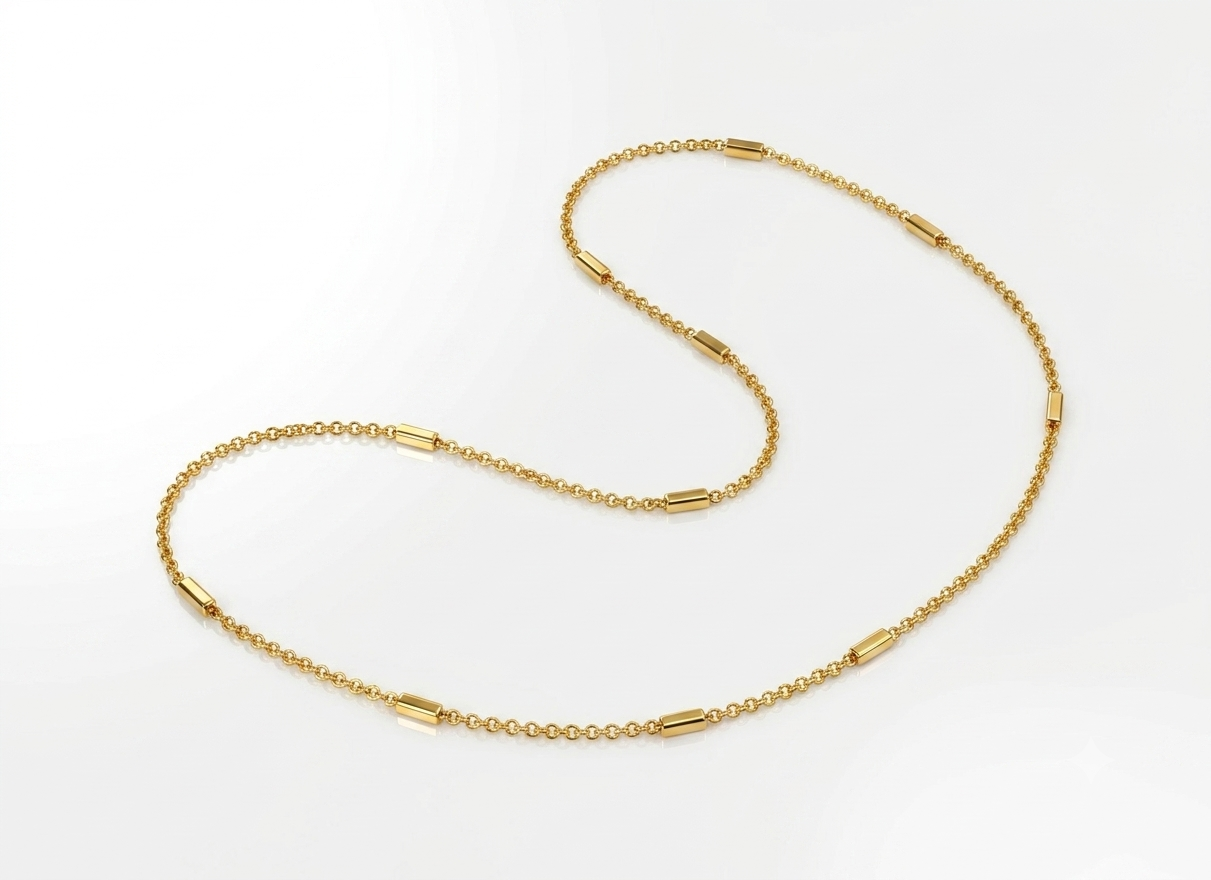 NUGOLD Minimalist Gold Link Chain with Bar For Unisex