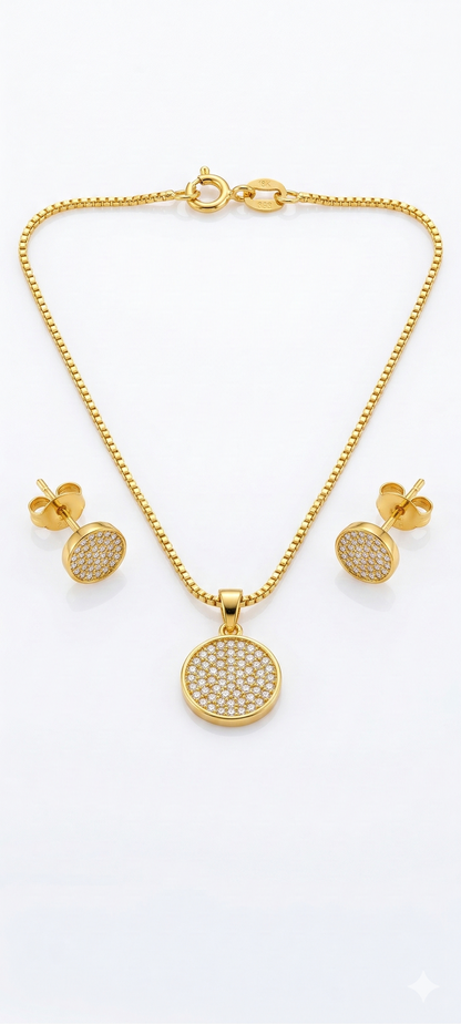 NuGold Round Stone Pendant Necklace Set for Women