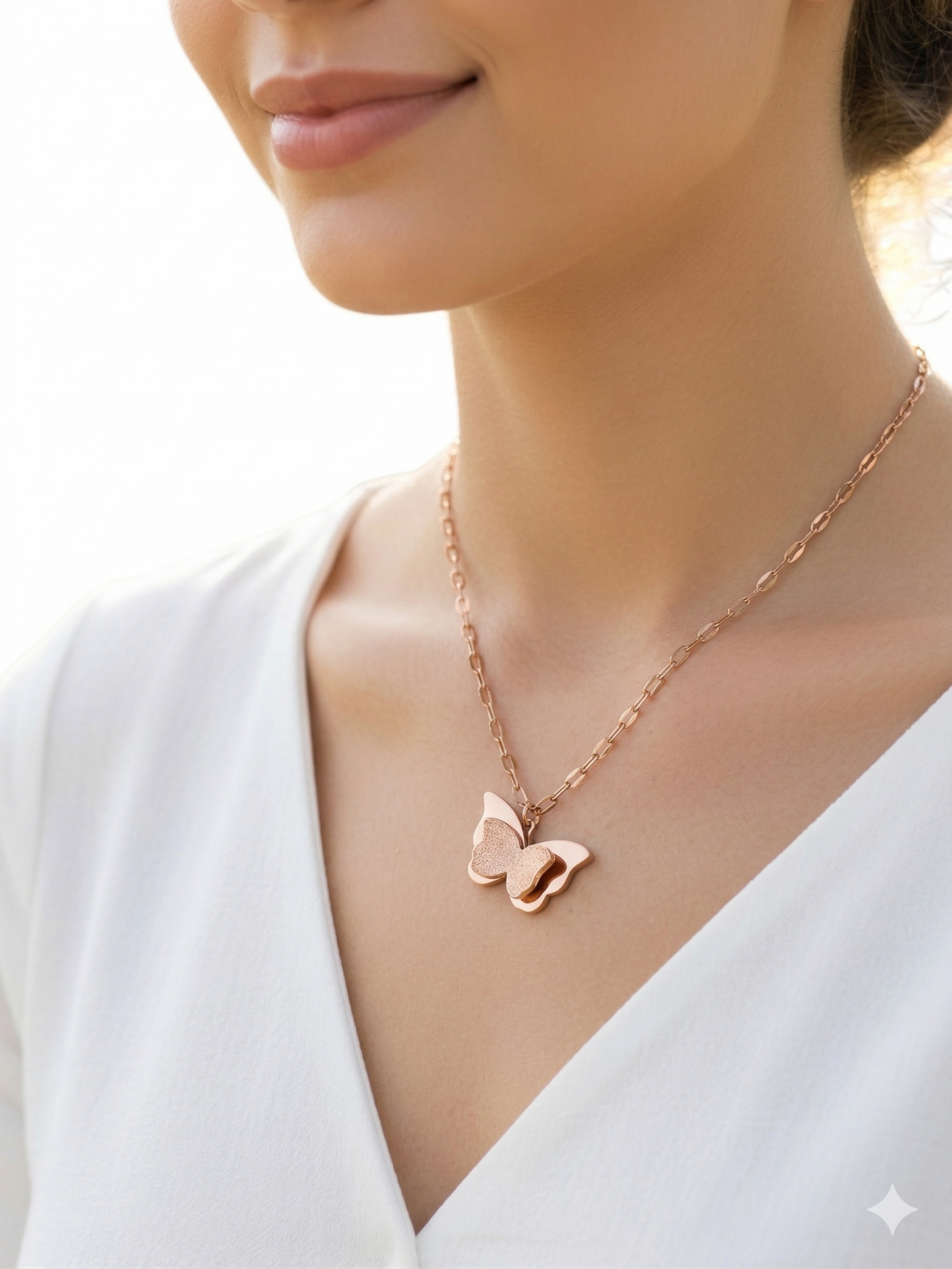 Elegant Rose Gold Butterfly Pendant Necklace for Women