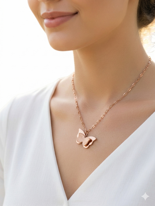 Elegant Rose Gold Butterfly Pendant Necklace for Women