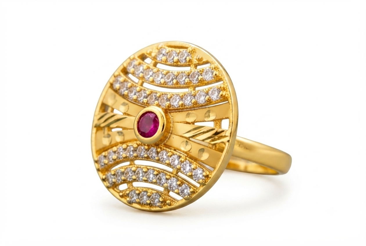 NuGold Celestial Ruby Crystal Statement Ring